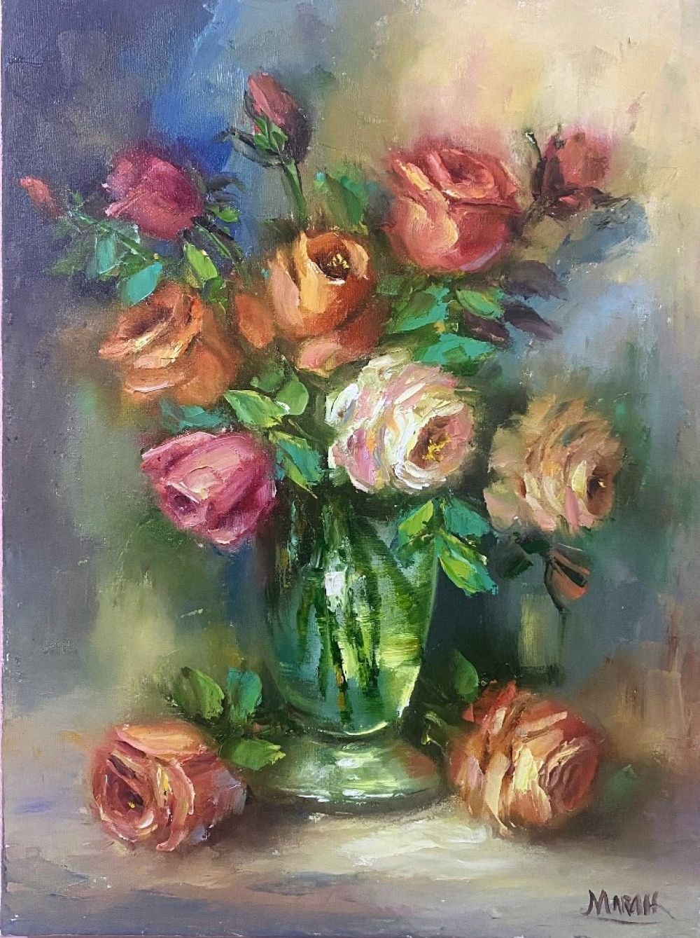 Quadro original "Florescer em Veludo" — Florais, Óleo sobre tela, 30 x 40 cm, pintado à mão por Marah Silva