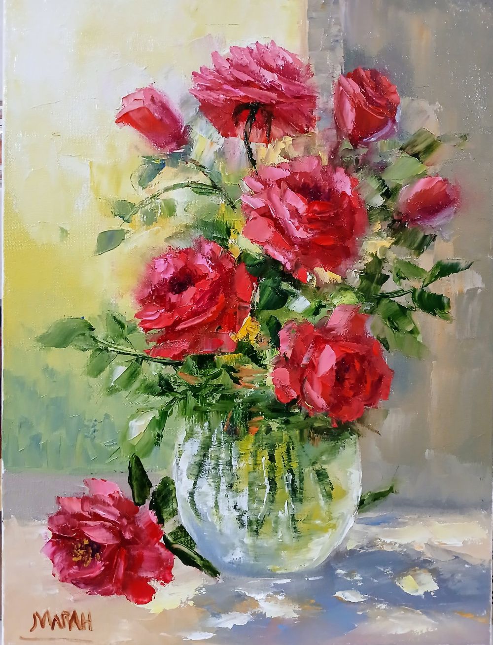 Quadro original "Essência de Rosas" — Florais, Óleo sobre tela, 30 x 40 cm, pintado à mão por Marah Silva