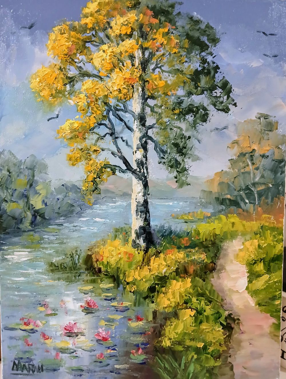 Quadro original "Reflexos de Outono" — Paisagens, Óleo sobre tela, 30 x 40 cm, pintado à mão por Marah Silva