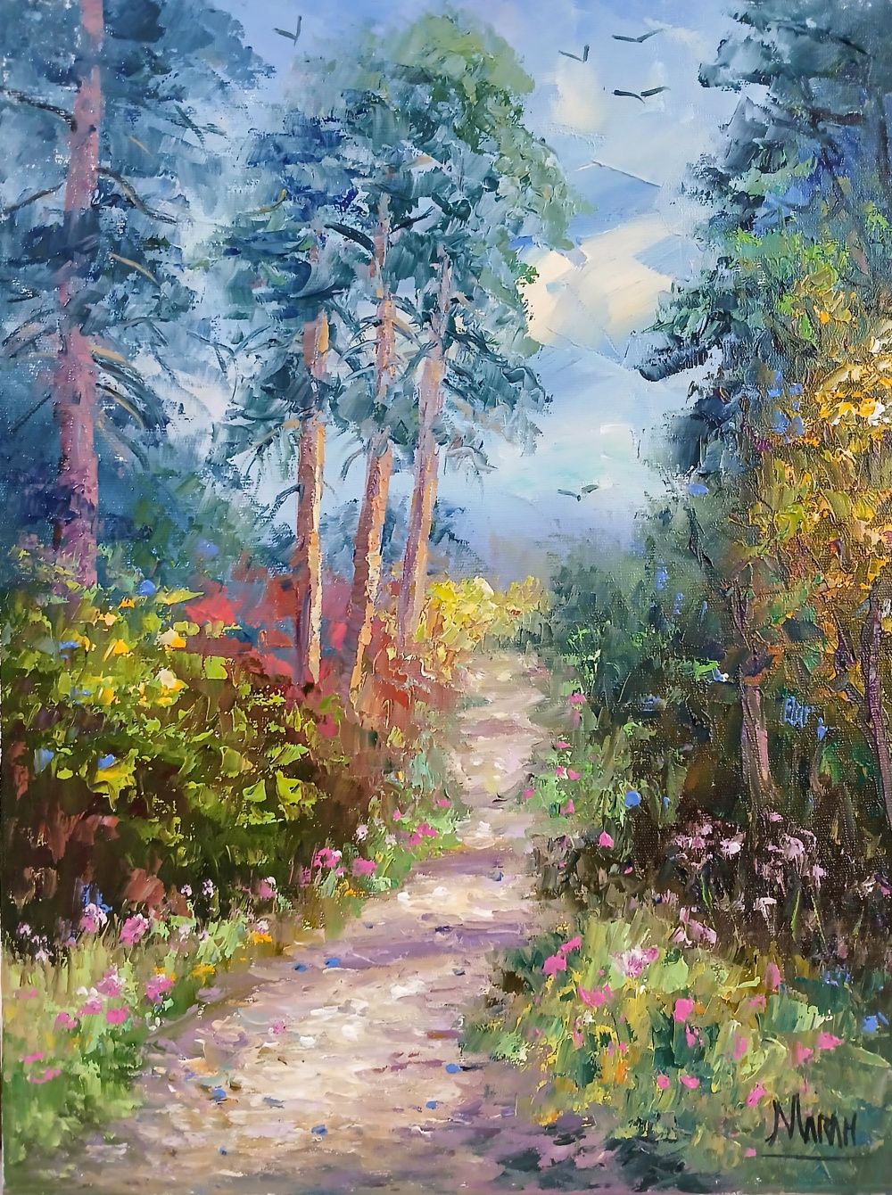 Quadro original "Caminho da Luz" — Paisagens, Óleo sobre tela, 30 x 40 cm, pintado à mão por Marah Silva