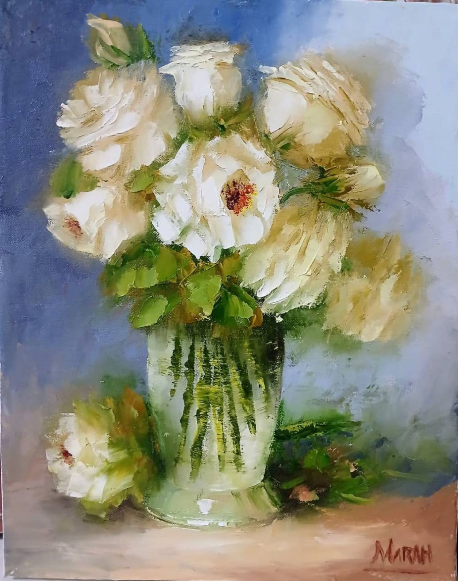Quadro original "Branco na manhã" — Florais, 24 x 30 cm, pintado à mão por Marah Silva