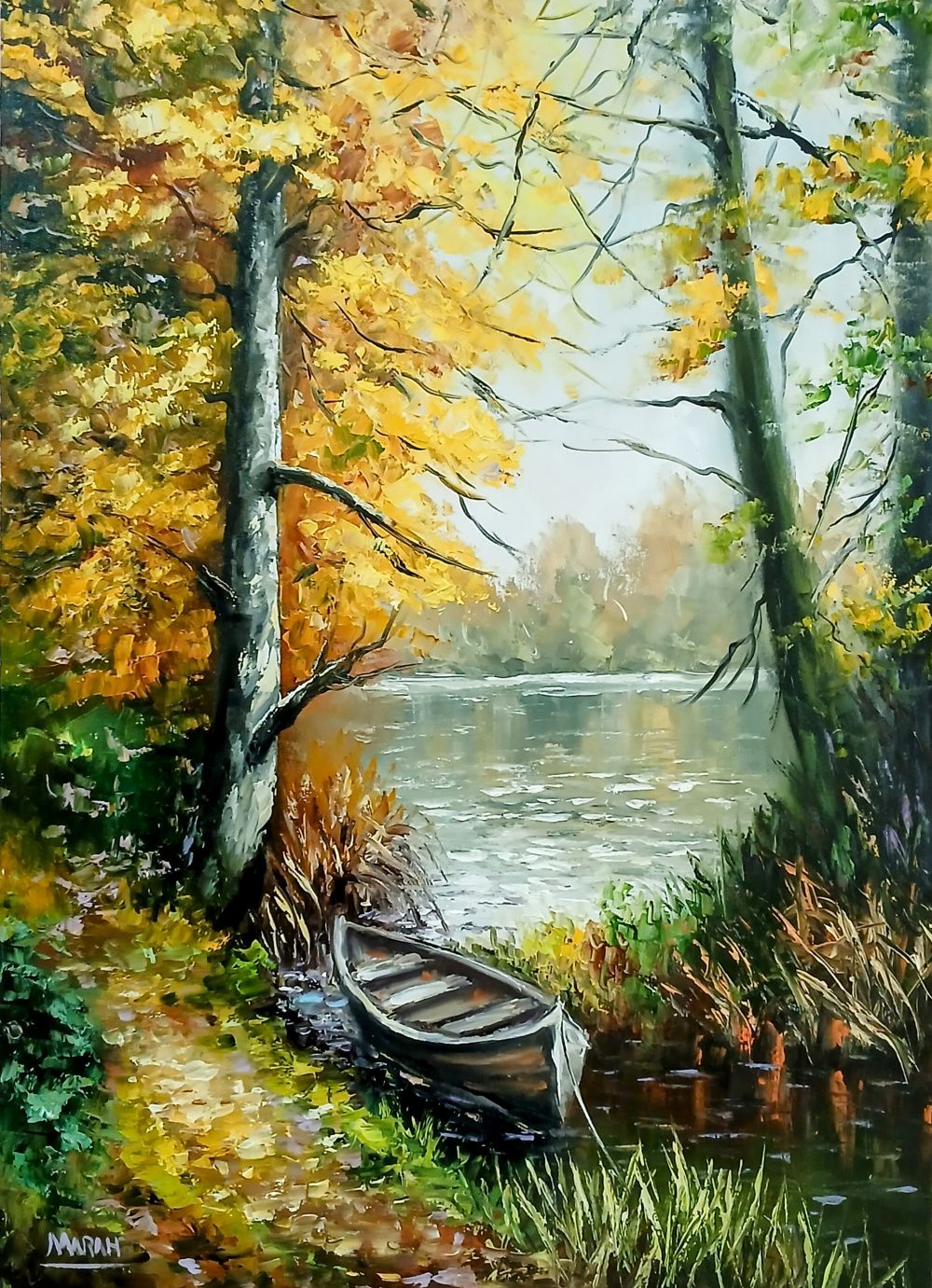 Quadro original "Silêncio nas Águas" — Paisagens, Óleo sobre tela, 50 x 70 cm, pintado à mão por Marah Silva