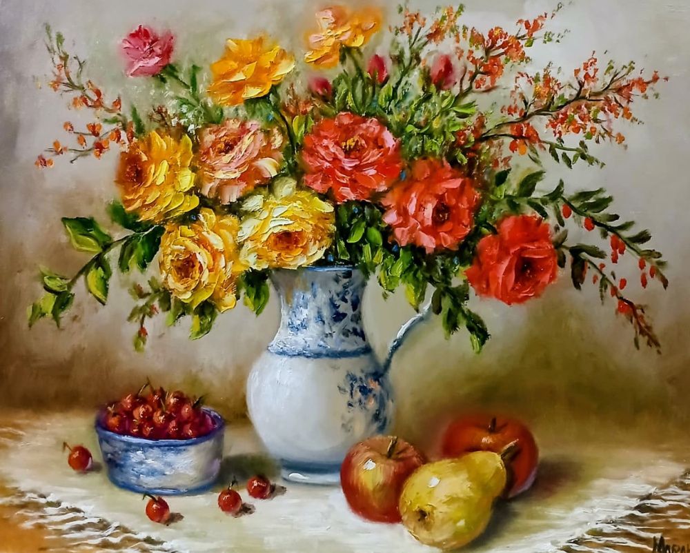 Quadro original "Doce Colheita" — Florais, Óleo sobre tela, 50 x 40 cm, pintado à mão por Marah Silva