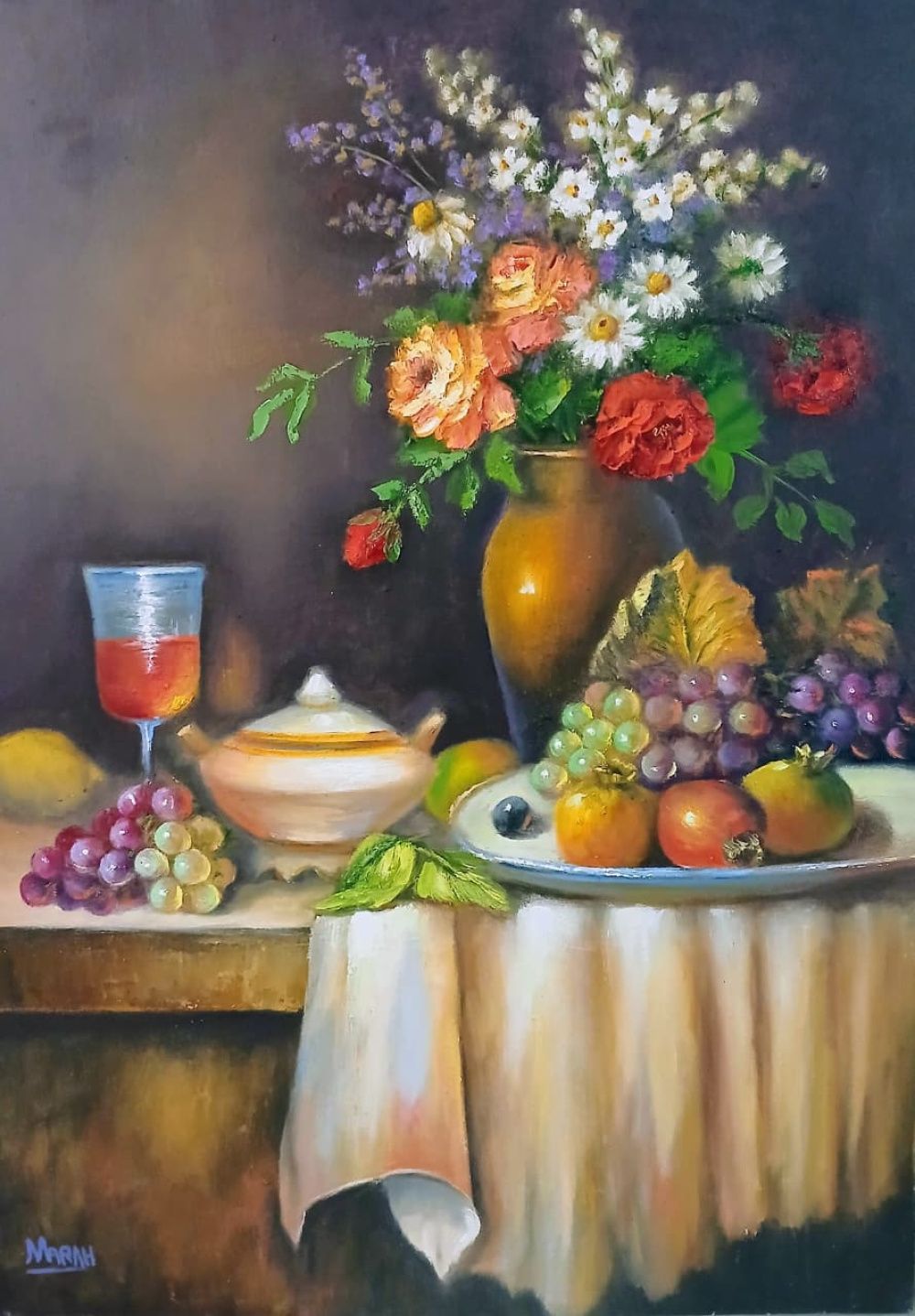 Quadro original "Flores & Sabores" — Natureza-Morta, Óleo sobre tela, 50 x 70 cm, pintado à mão por Marah Silva