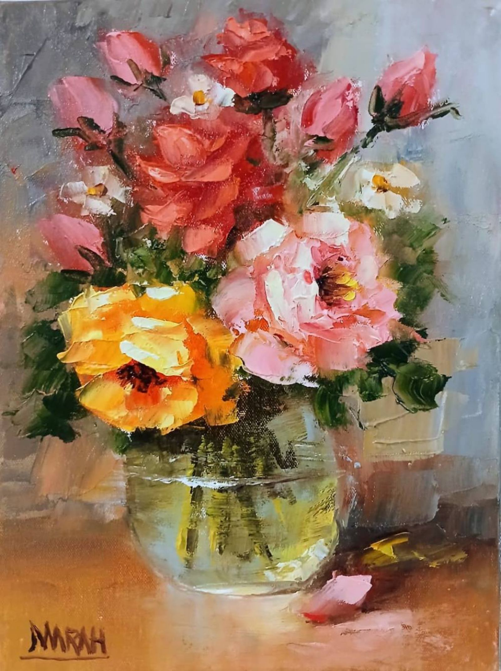 Quadro original "Pequeno Encanto" — Florais, 18 x 24 cm, pintado à mão por Marah Silva