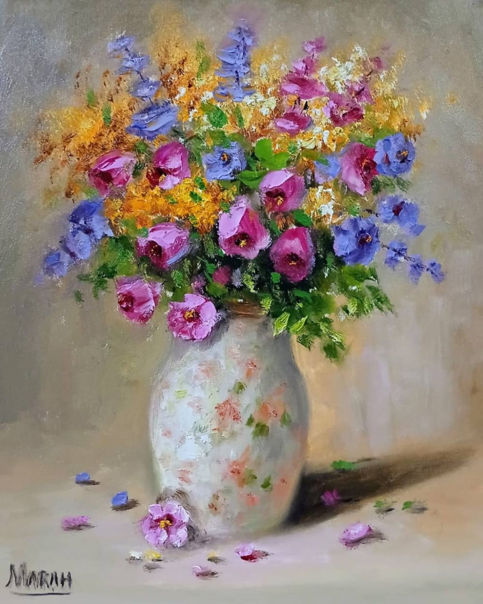 Quadro original "Doce Harmonia Floral" — Florais, 24 x 30 cm, pintado à mão por Marah Silva