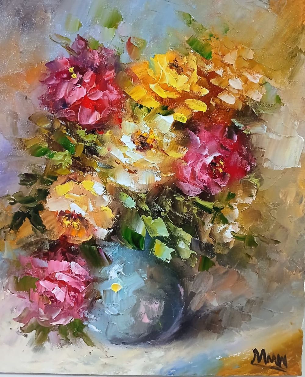 Quadro original "Jardim de Lembranças" — Florais, Óleo sobre tela, 24 x 30 cm, pintado à mão por Marah Silva
