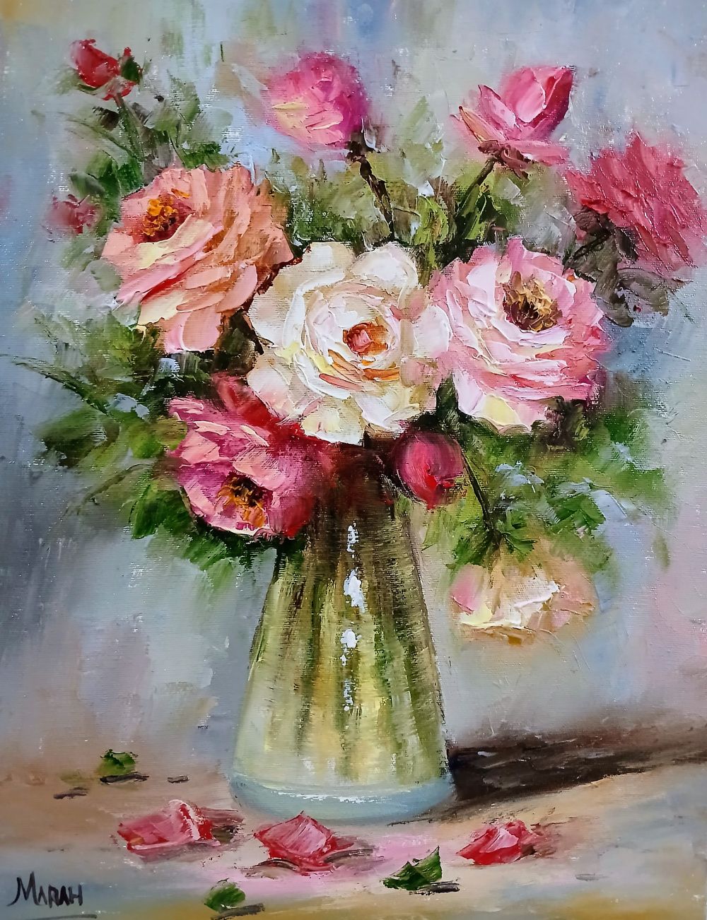 Quadro original "Flores em Serenidade" — Florais, Óleo sobre tela, 30 x 40 cm, pintado à mão por Marah Silva