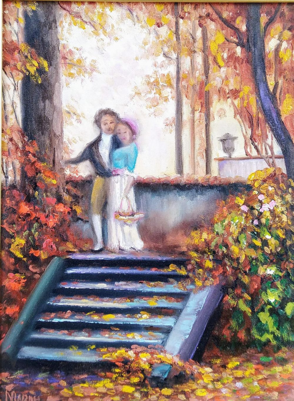 Quadro original "Os Enamorados" — Impressionismo, Óleo sobre tela, 30 x 40 cm, pintado à mão por Marah Silva