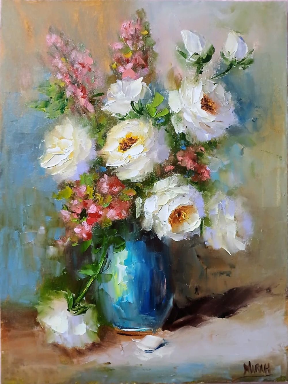 Quadro original "Sinfonia de Brancura" — Florais, Óleo sobre tela, 30 x 40 cm, pintado à mão por Marah Silva