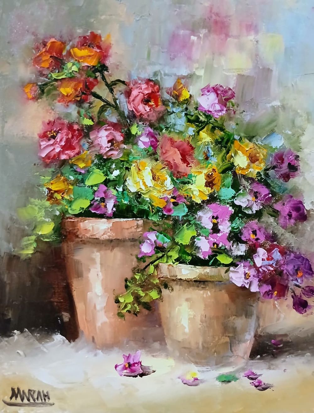 Quadro original "Jardim em Pinceladas II" — Florais, Óleo sobre tela, 24 x 30 cm, pintado à mão por Marah Silva