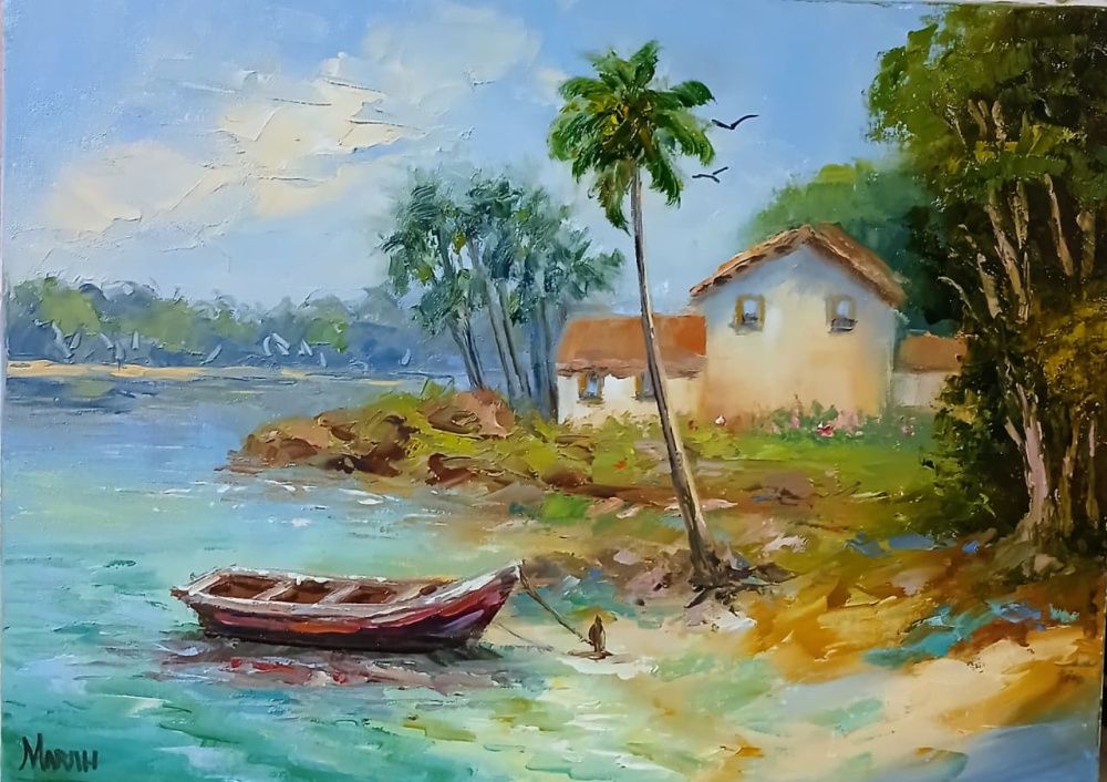 Quadro original "Remanso de Maré" — Paisagens, Óleo sobre tela, 40 x 30 cm, pintado à mão por Marah Silva