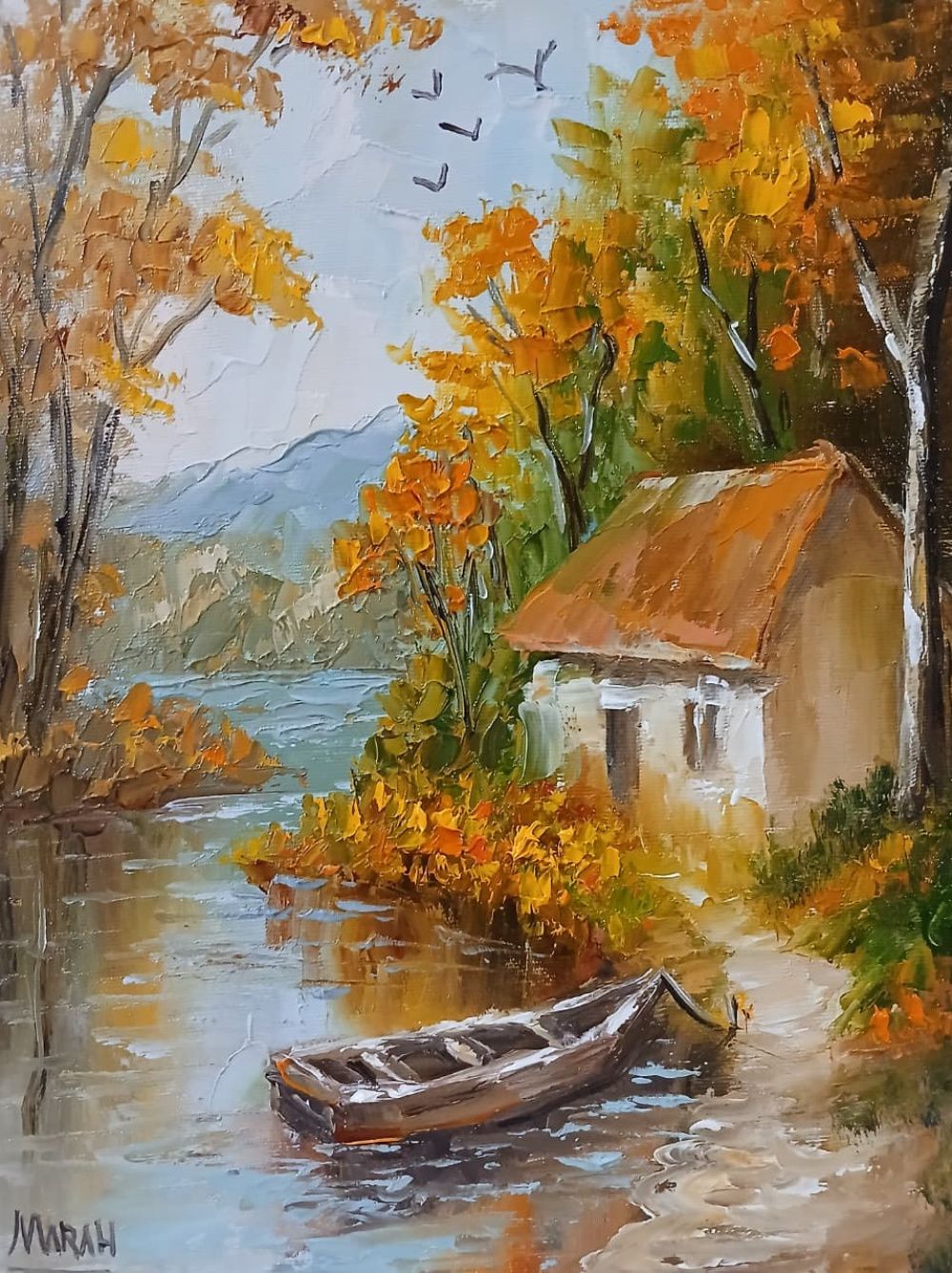 Quadro original "Remanso de Outono" — Paisagens, Óleo sobre tela, 16 x 24 cm, pintado à mão por Marah Silva