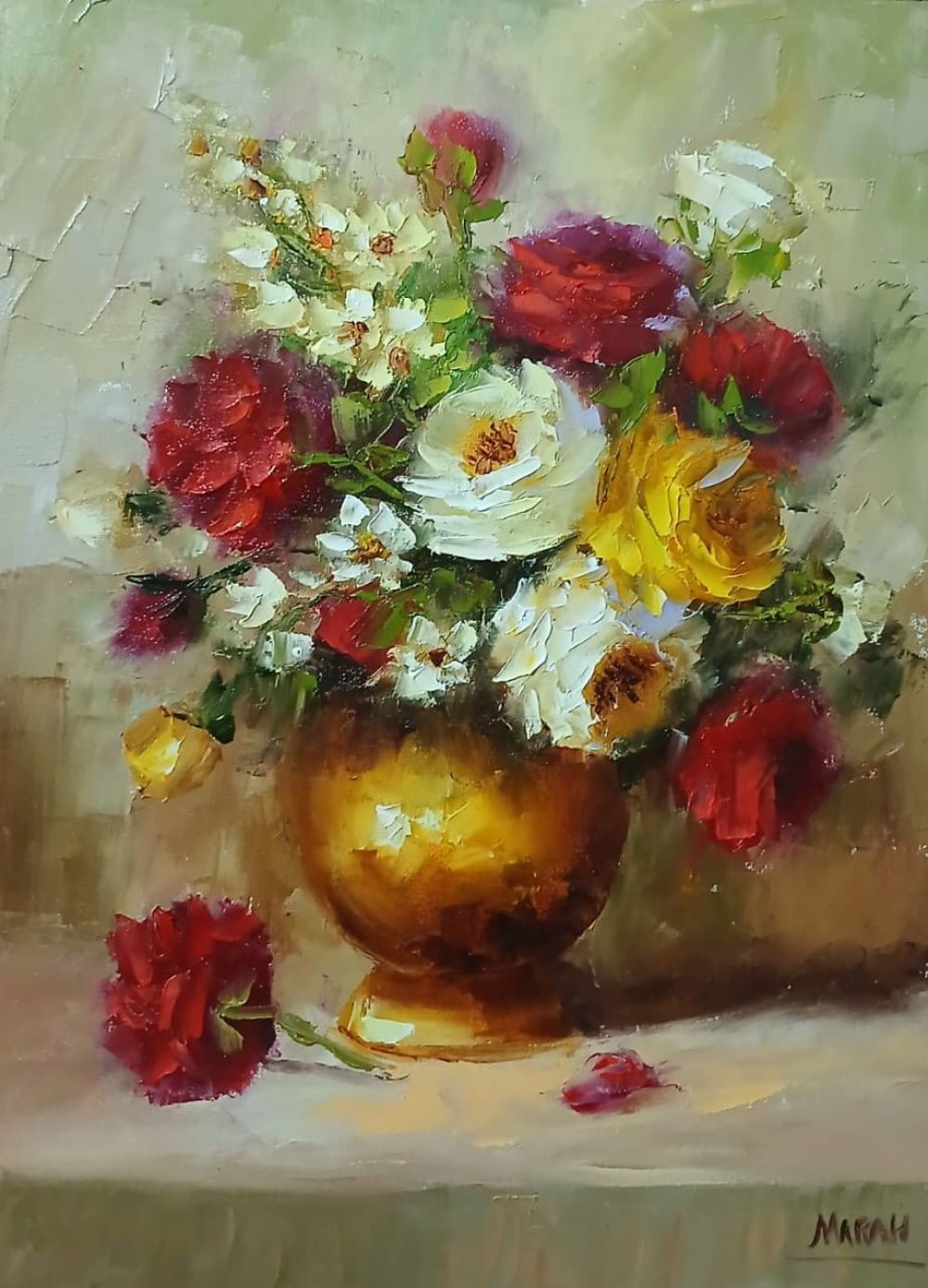 Quadro original "Cores do Entardecer em Pétalas" — Florais, Óleo sobre tela, 30 x 40 cm, pintado à mão por Marah Silva