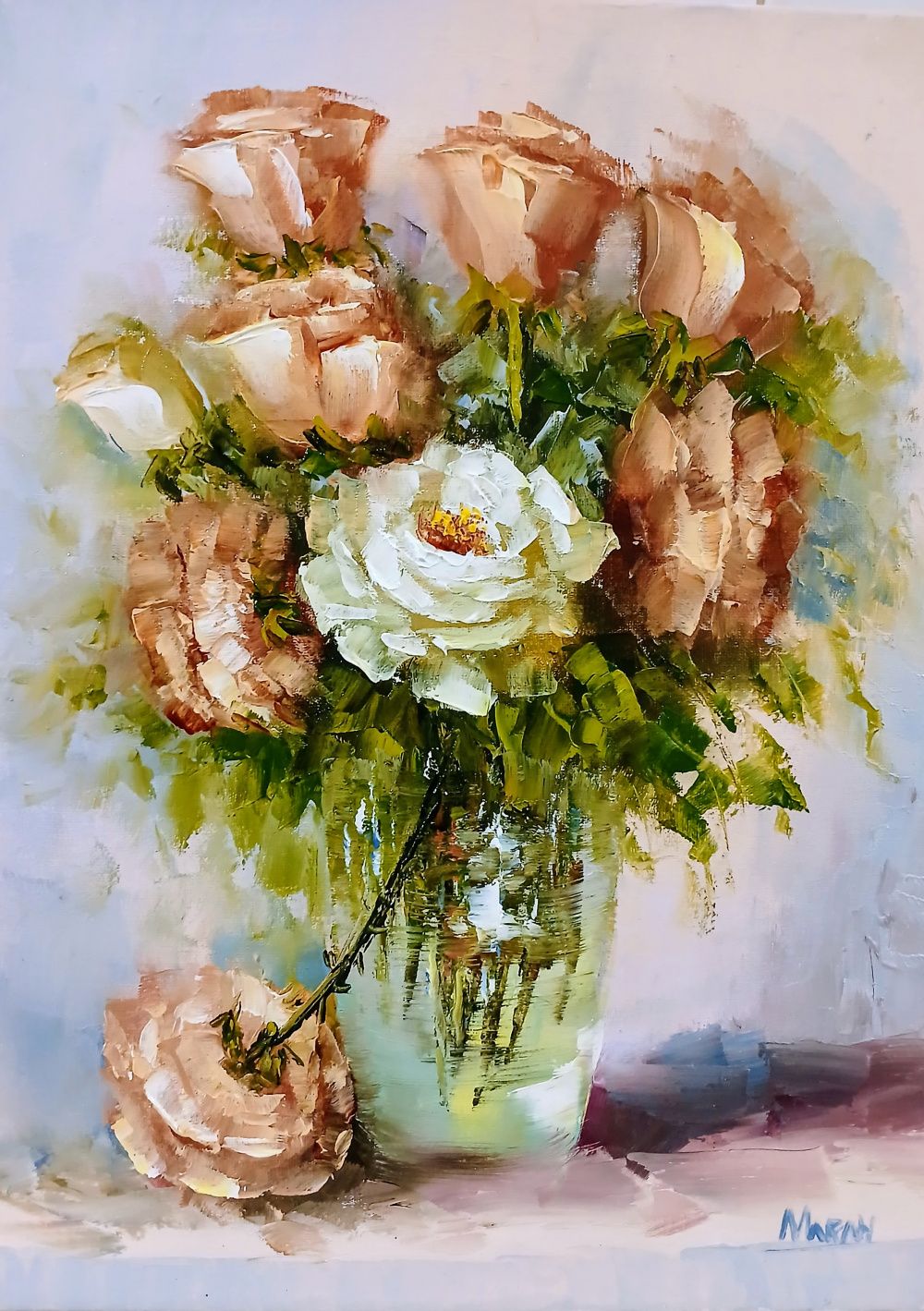 Quadro original "Colhidas para pintar" — Florais, Óleo sobre tela, 30 x 40 cm, pintado à mão por Marah Silva
