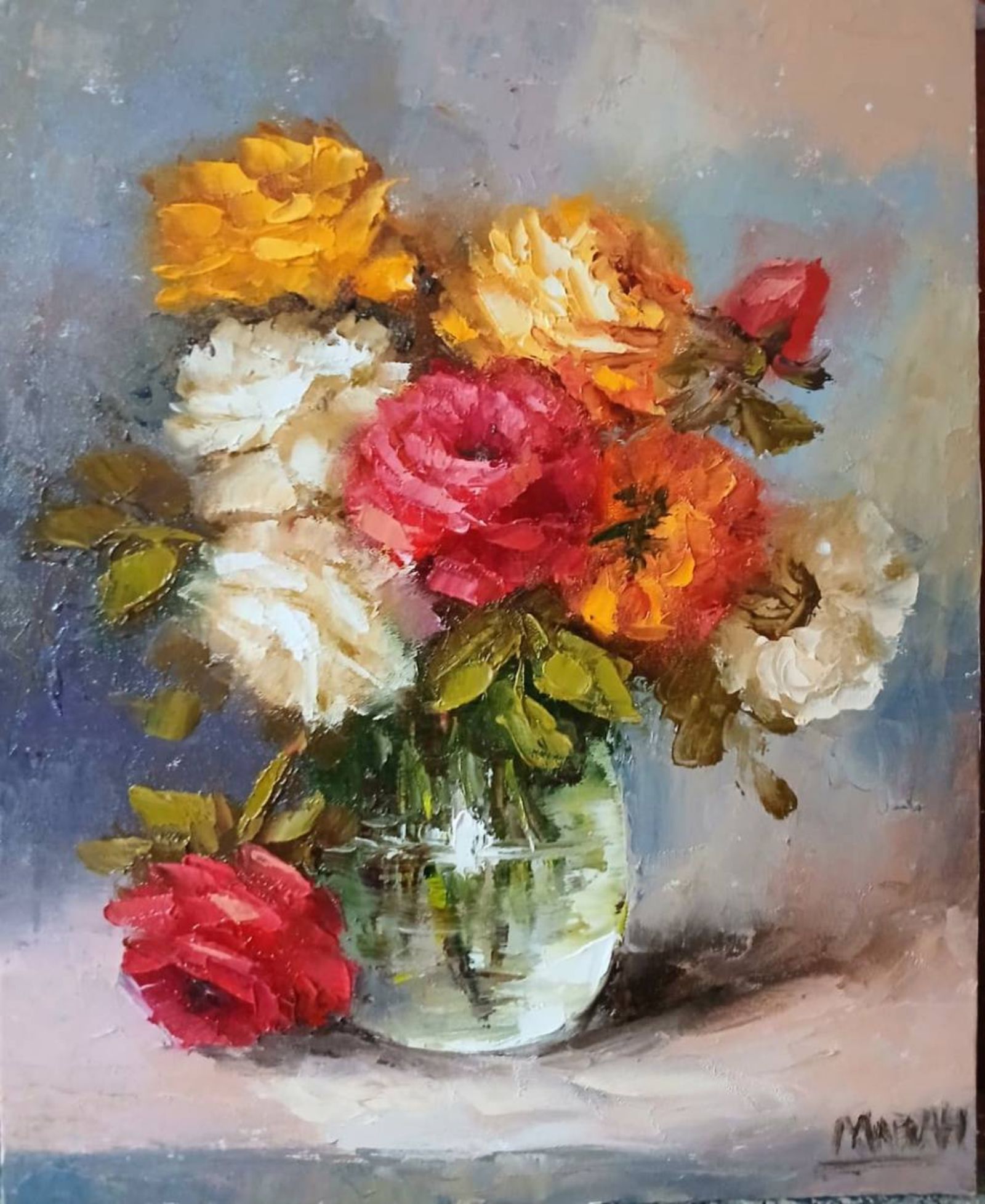 Quadro original "Essência do Amanhecer" — Florais, 24 x 30 cm, pintado à mão por Marah Silva