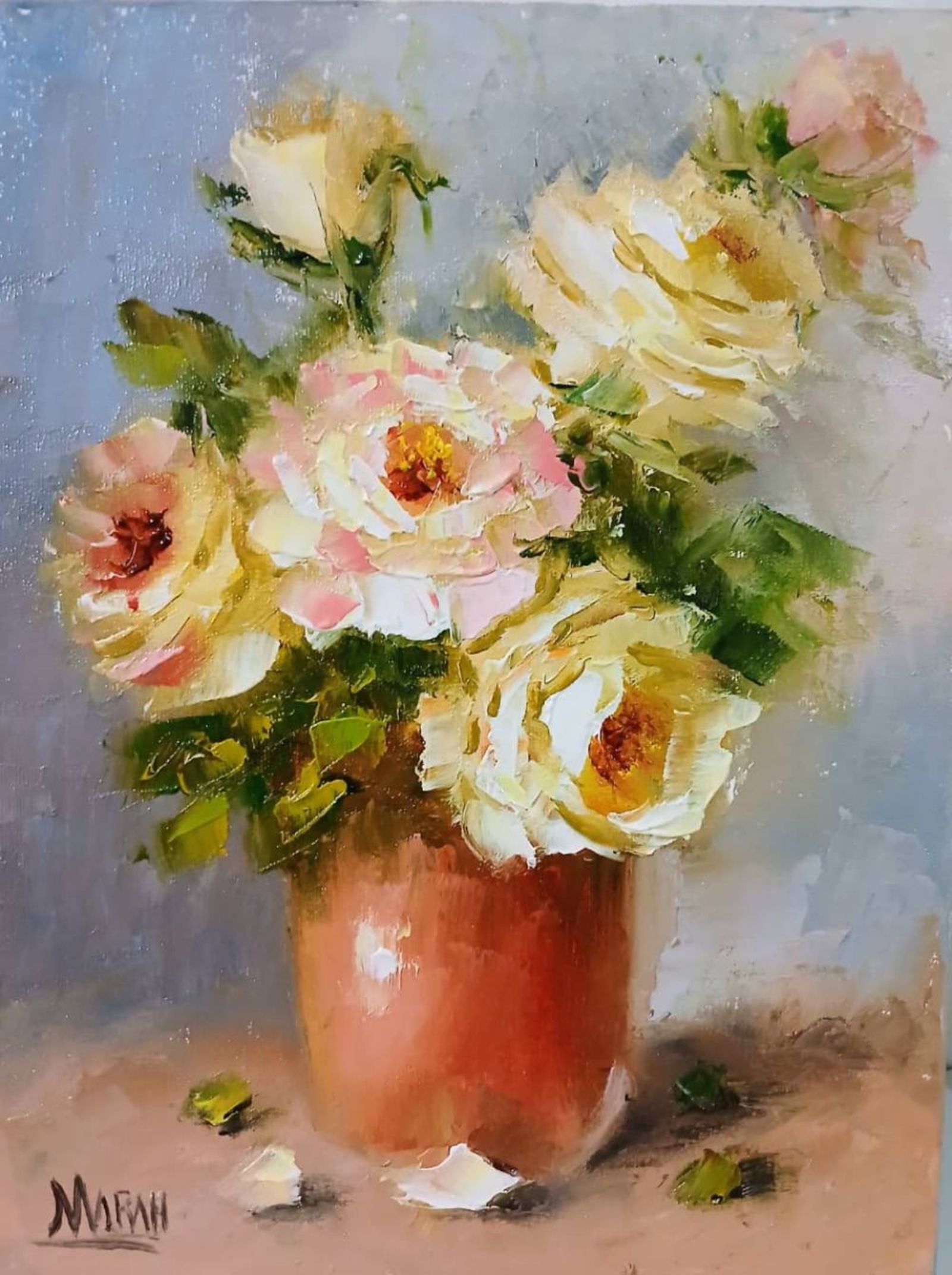 Quadro original "Aura Dourada" — Florais, 18 x 24 cm, pintado à mão por Marah Silva