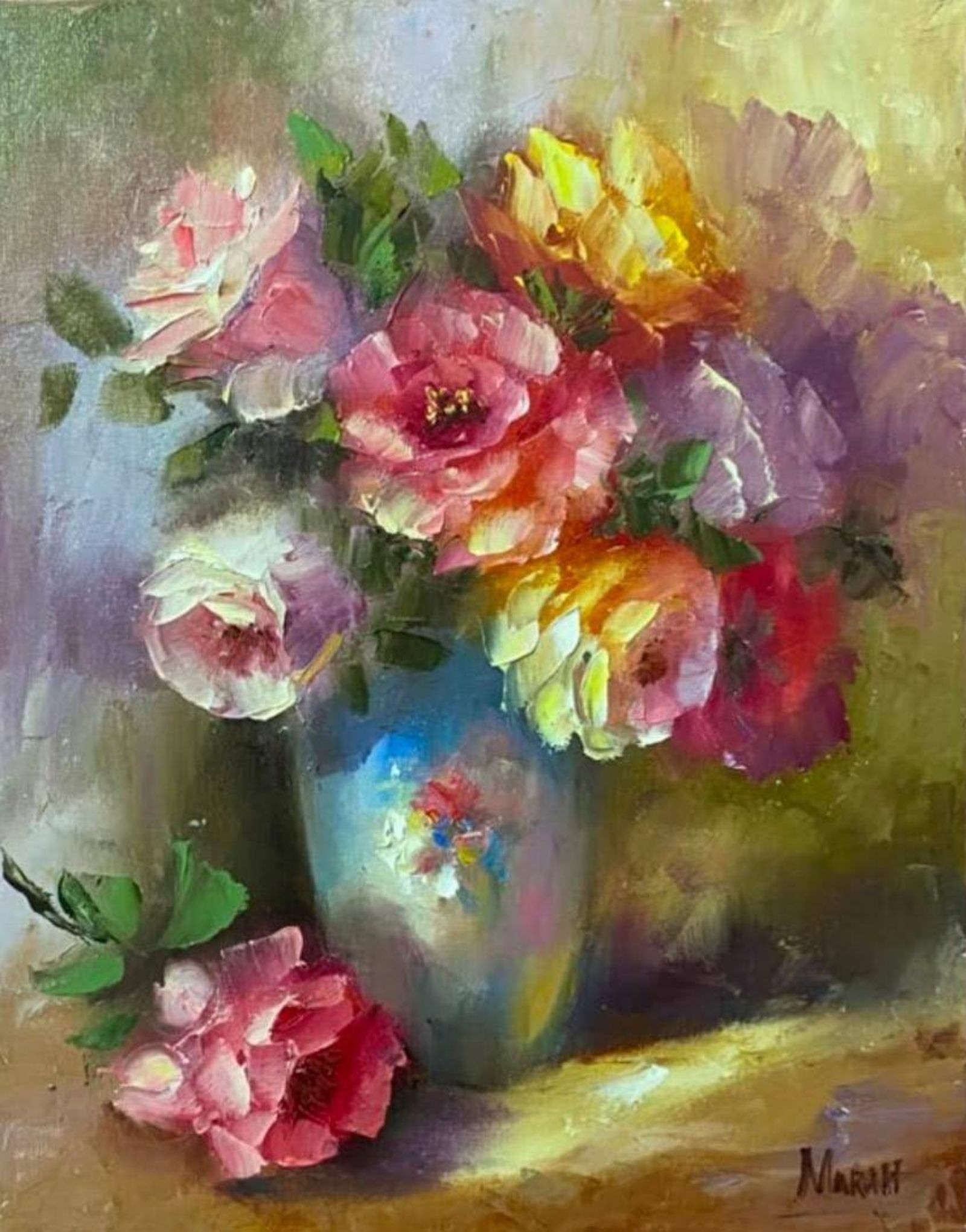 Quadro original "Sonata de Pétalas Vibrantes" — Florais, 24 x 30 cm, pintado à mão por Marah Silva