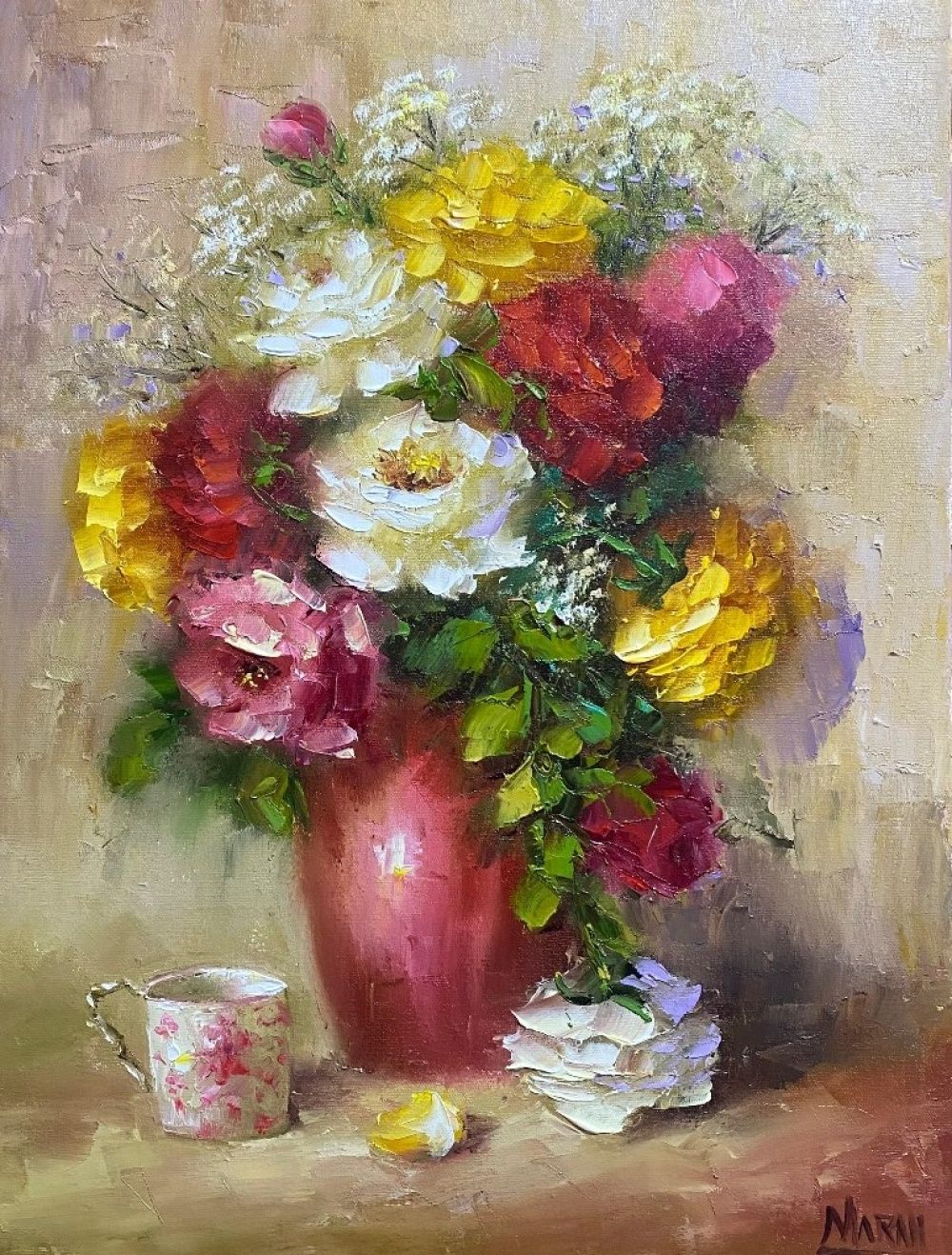 Quadro original "Cores da Manhã Serena" — Florais, Óleo sobre tela, 30 x 40 cm, pintado à mão por Marah Silva