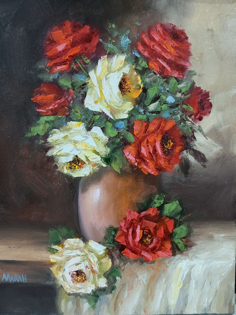 Quadro original "Harmonia em Pétalas" — Florais, Óleo sobre tela, 30 x 40 cm, pintado à mão por Marah Silva