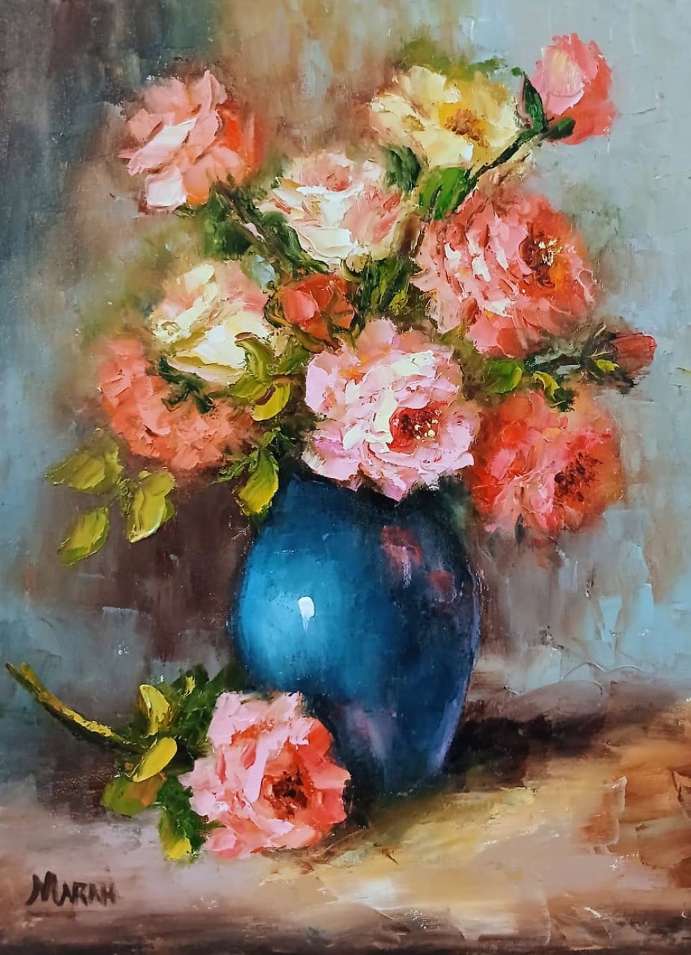 Quadro original "Florescer em Aquarela" — Florais, Óleo sobre tela, 50 x 60 cm, pintado à mão por Marah Silva
