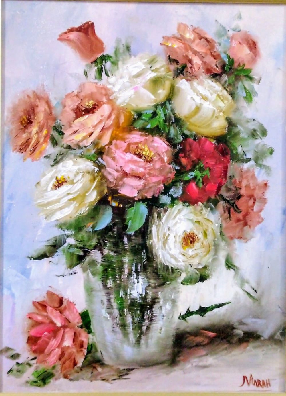 Quadro original "Rosas Espatuladas" — Florais, Óleo sobre tela, 30 x 40 cm, pintado à mão por Marah Silva