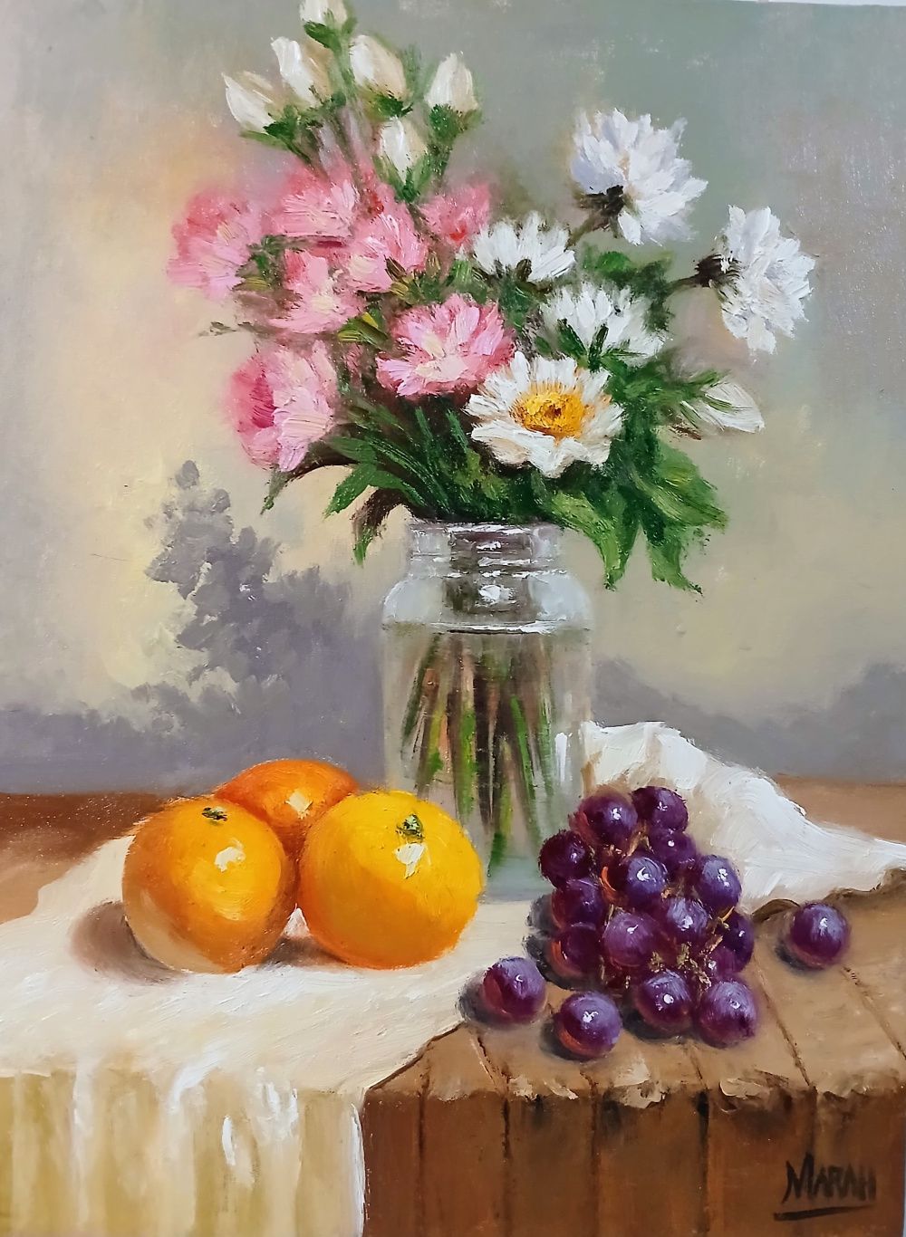 Quadro original "Luz de Outono à Mesa" — Natureza-Morta, Óleo sobre tela, 30 x 40 cm, pintado à mão por Marah Silva
