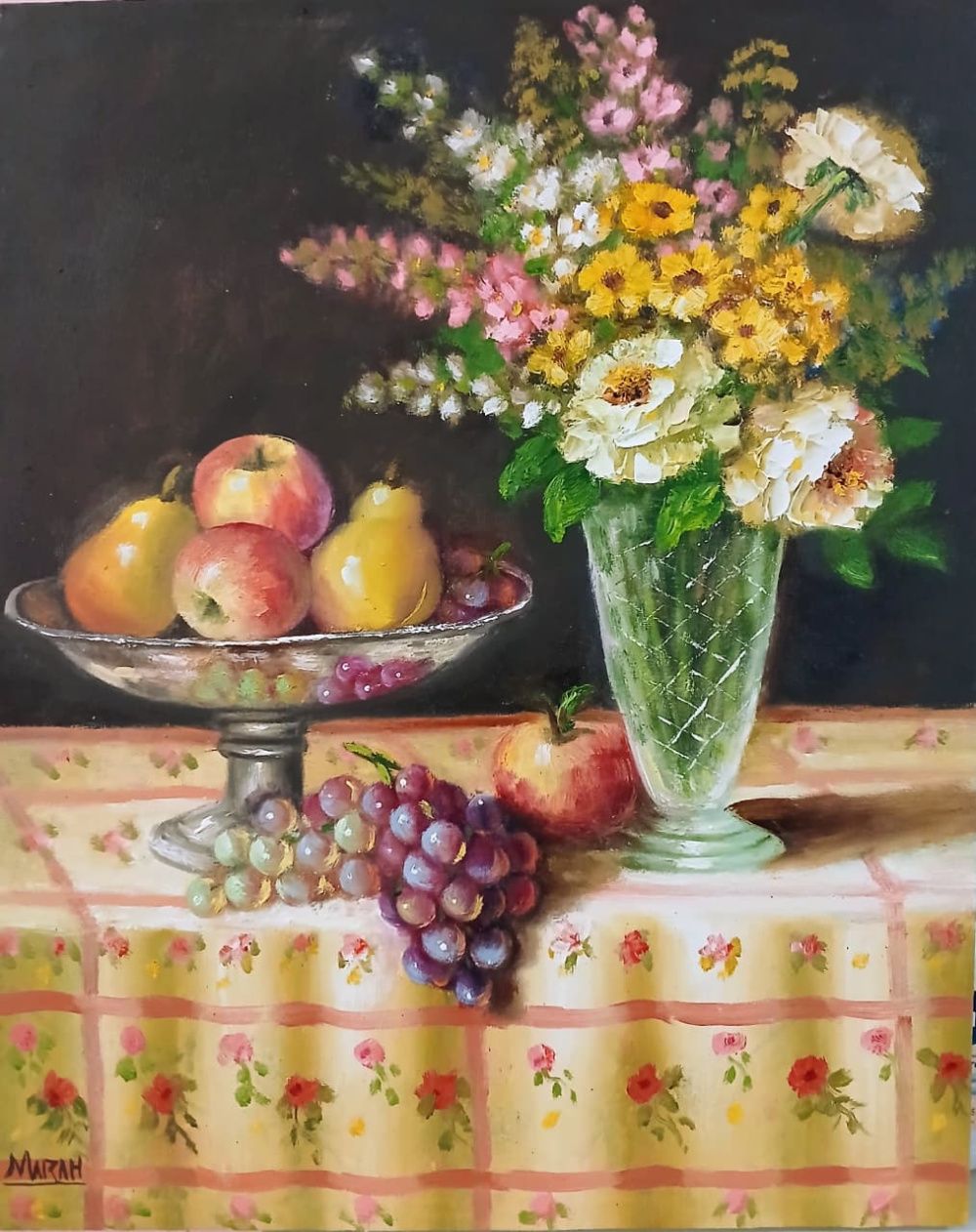 Quadro original "Luz da manhã no jardim" — Natureza-Morta, Óleo sobre painel, 40 x 50 cm, pintado à mão por Marah Silva