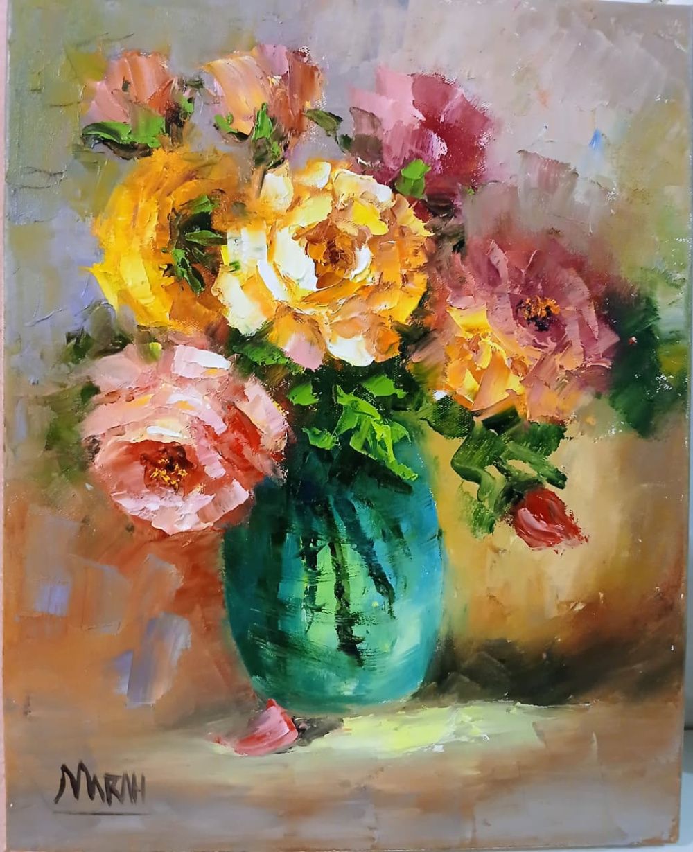 Quadro original "Matizes da Alegria" — Florais, Óleo sobre tela, 24 x 30 cm, pintado à mão por Marah Silva
