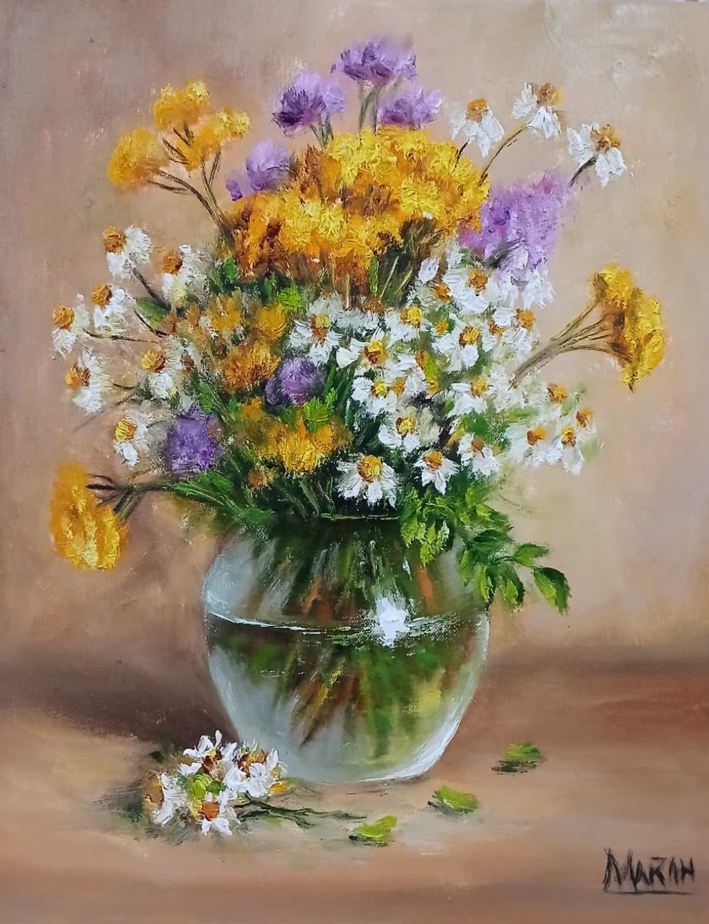 Quadro original "Luz de Primavera" — Florais, Óleo sobre tela, 24 x 30 cm, pintado à mão por Marah Silva