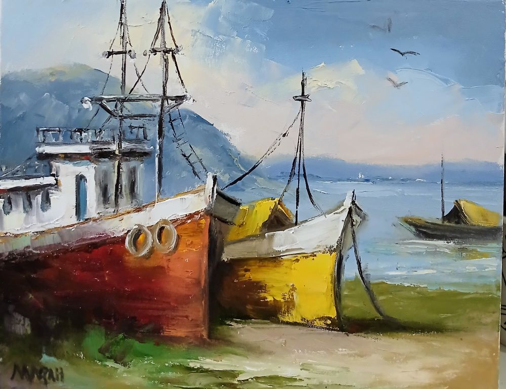 Quadro original "Silêncio no Cais" — Marinhas, Óleo sobre tela, 30 x 24 cm, pintado à mão por Marah Silva