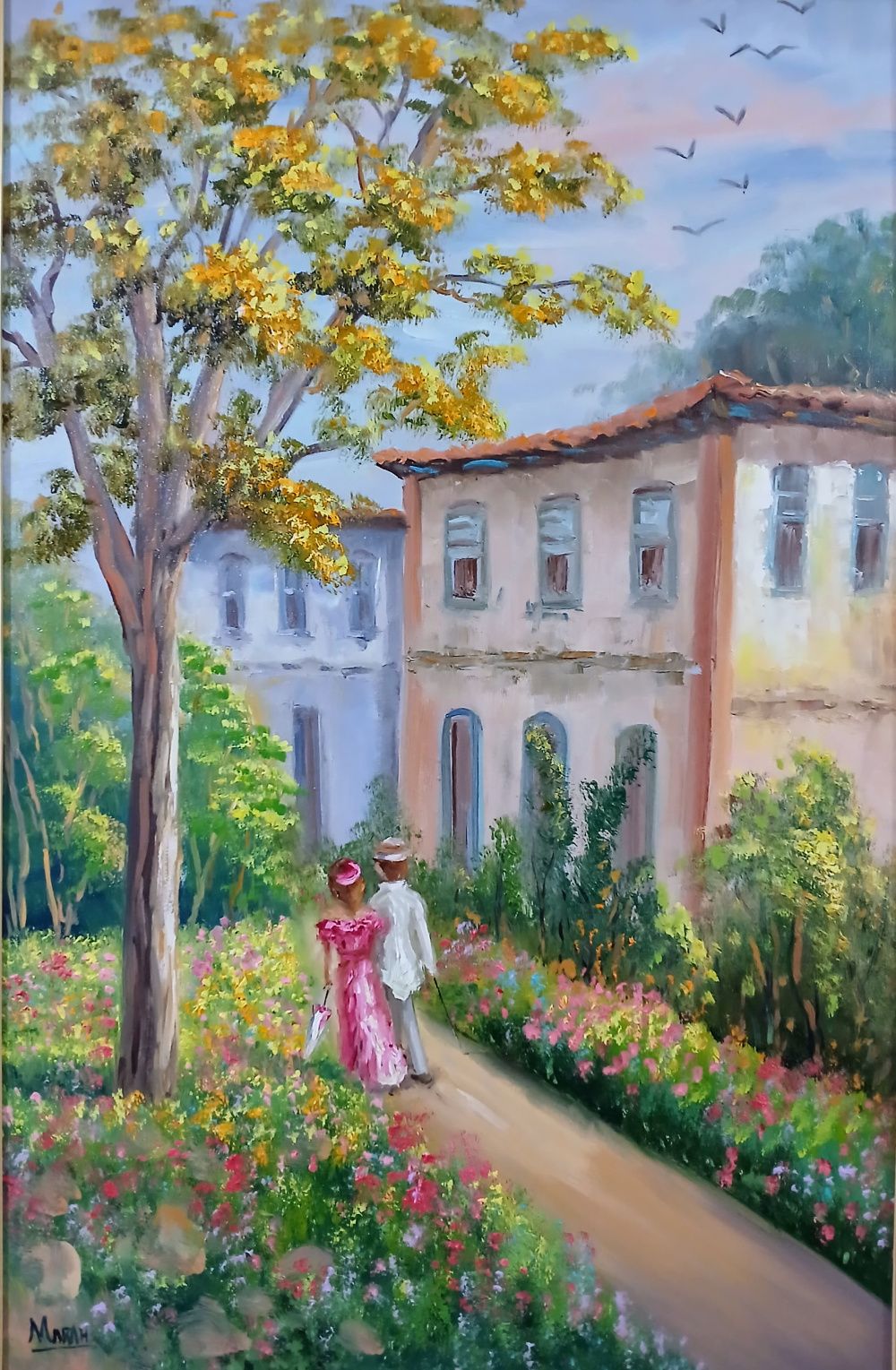 Quadro original "Caminho Antigo" — Impressionismo, Óleo sobre tela, 52 x 80 cm, pintado à mão por Marah Silva