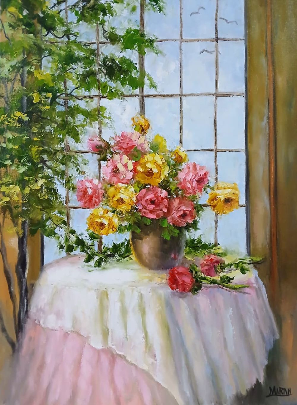 Quadro original "Manhã de Luz" — Florais, Óleo sobre tela, 50 x 70 cm, pintado à mão por Marah Silva