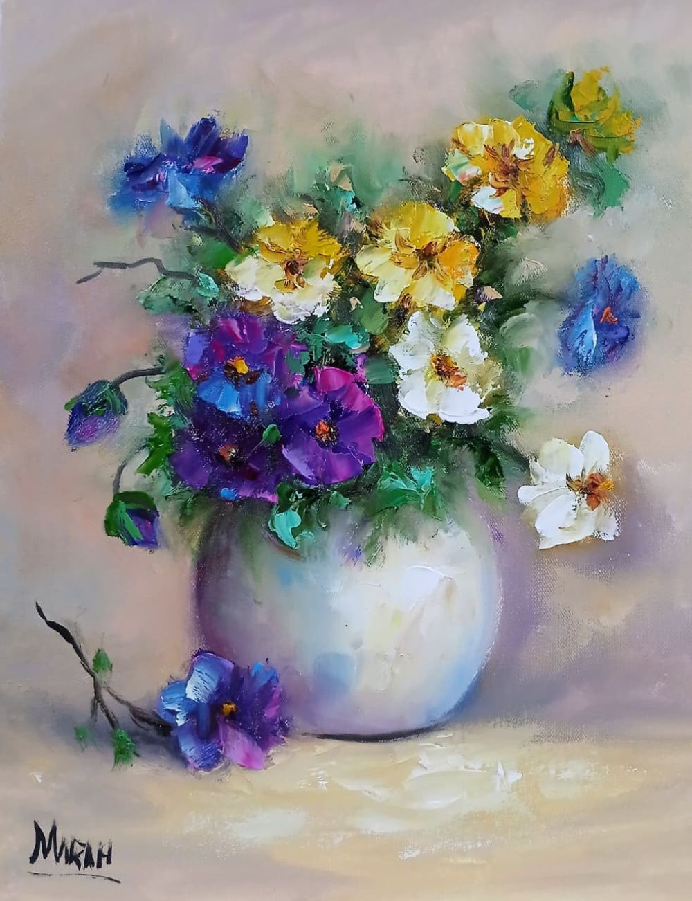 Quadro original "Melodia das Cores" — Florais, Óleo sobre tela, 24 x 30 cm, pintado à mão por Marah Silva
