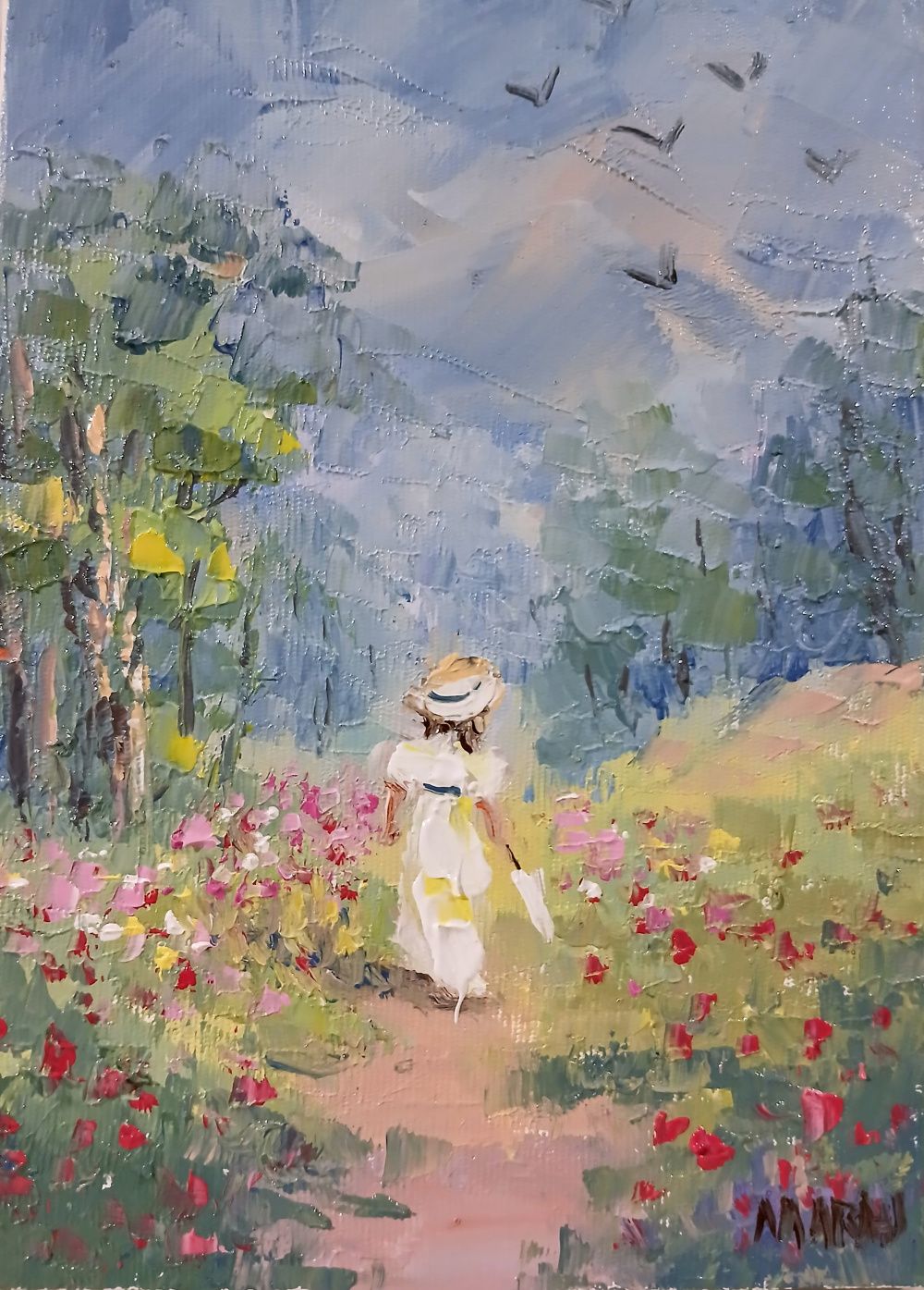 Quadro original "Contemplado" — Impressionismo, Óleo sobre tela, 16 x 22 cm, pintado à mão por Marah Silva