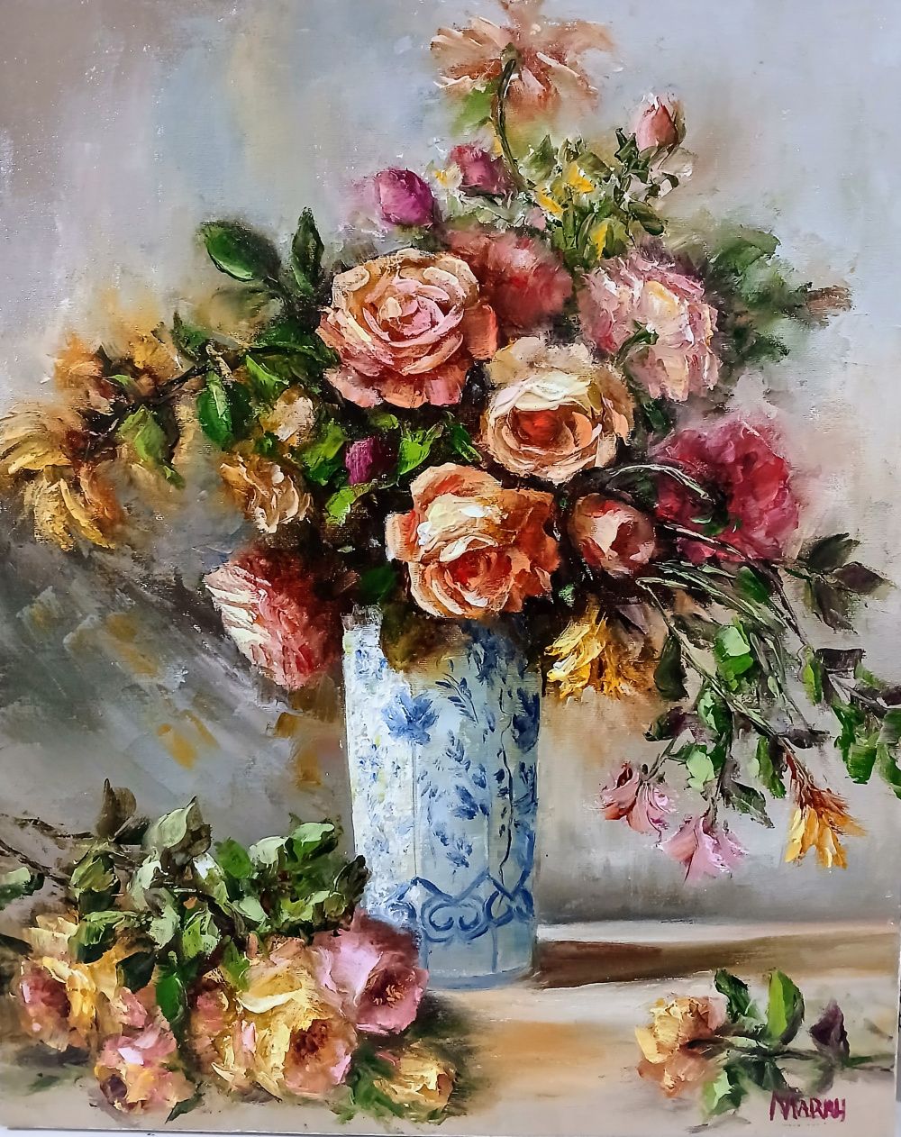 Quadro original "Memórias Floridas" — Florais, Óleo sobre tela, 40 x 50 cm, pintado à mão por Marah Silva