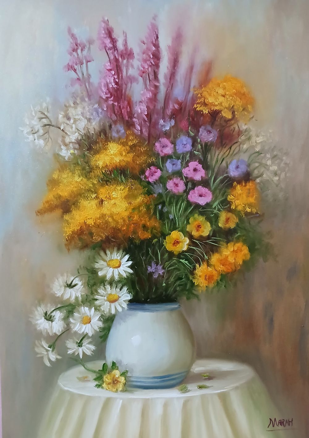 Quadro original "Harmonia Floral" — Impressionismo, Óleo sobre tela, 50 x 70 cm, pintado à mão por Marah Silva