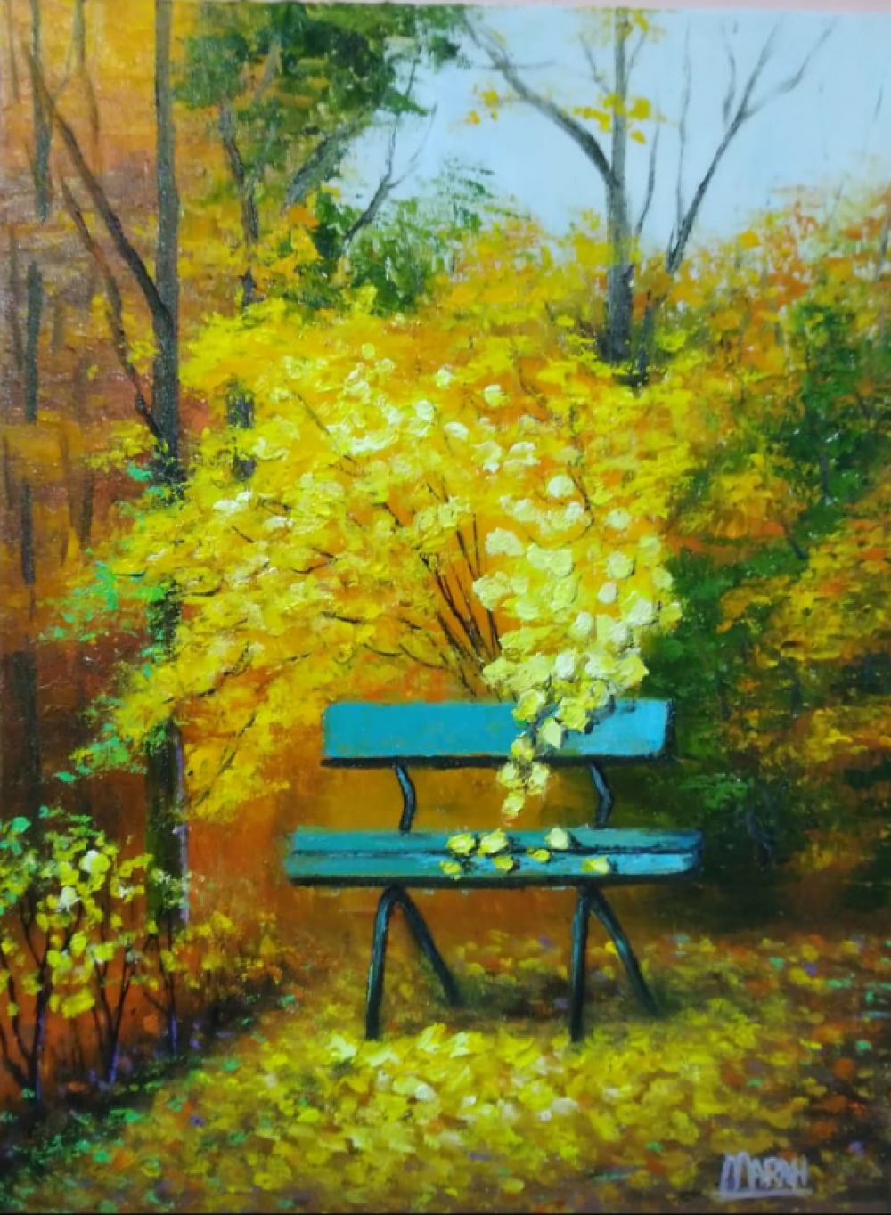Quadro original "Serenidade do Outono" — Paisagens, Óleo sobre tela, 30 x 40 cm, pintado à mão por Marah Silva