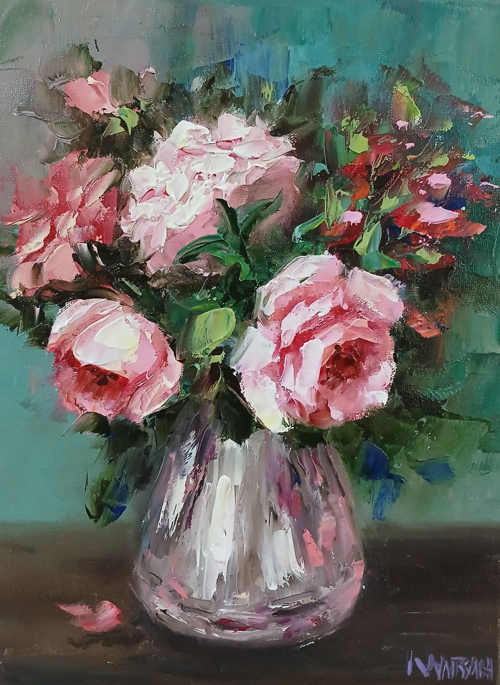 Quadro original "Rosas em Explosão de Cores" — Florais, Óleo sobre tela, 18 x 24 cm, pintado à mão por Marah Silva
