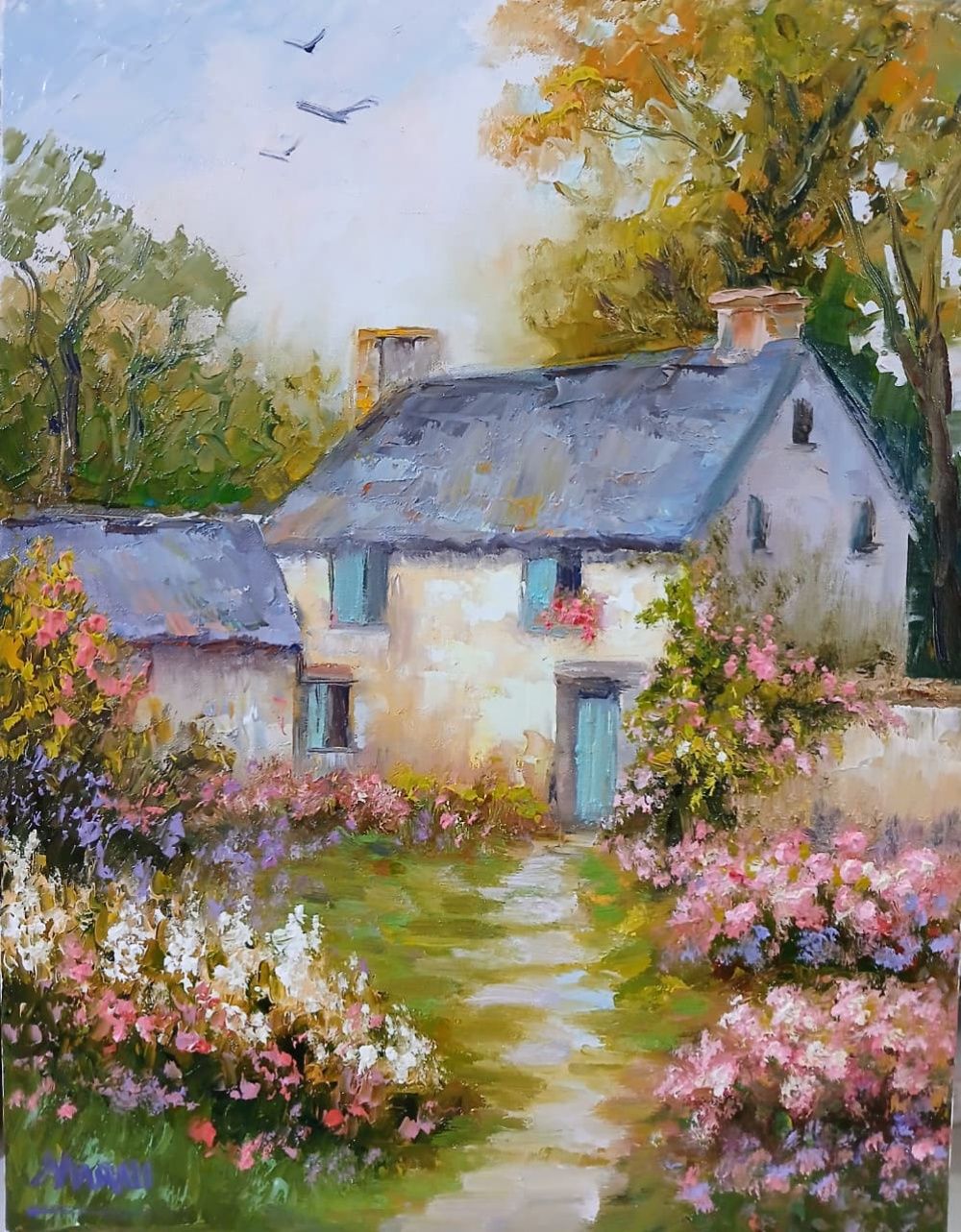 Quadro original "Jardim da Casa Azul" — Paisagens, Óleo sobre tela, 24 x 30 cm, pintado à mão por Marah Silva