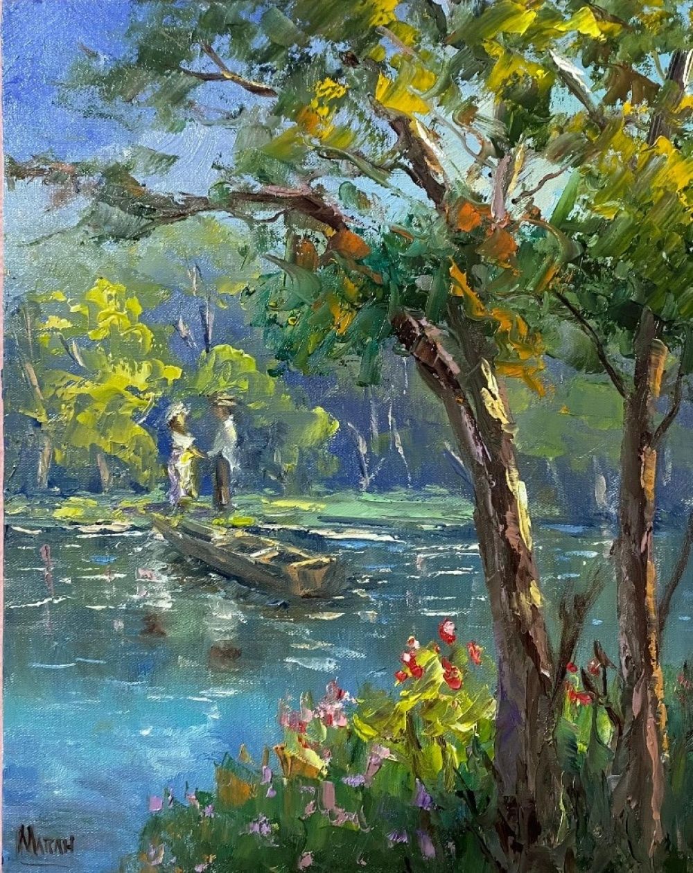 Quadro original "Paisagem em Aquarela Viva" — Impressionismo, Óleo sobre tela, 24 x 30 cm, pintado à mão por Marah Silva