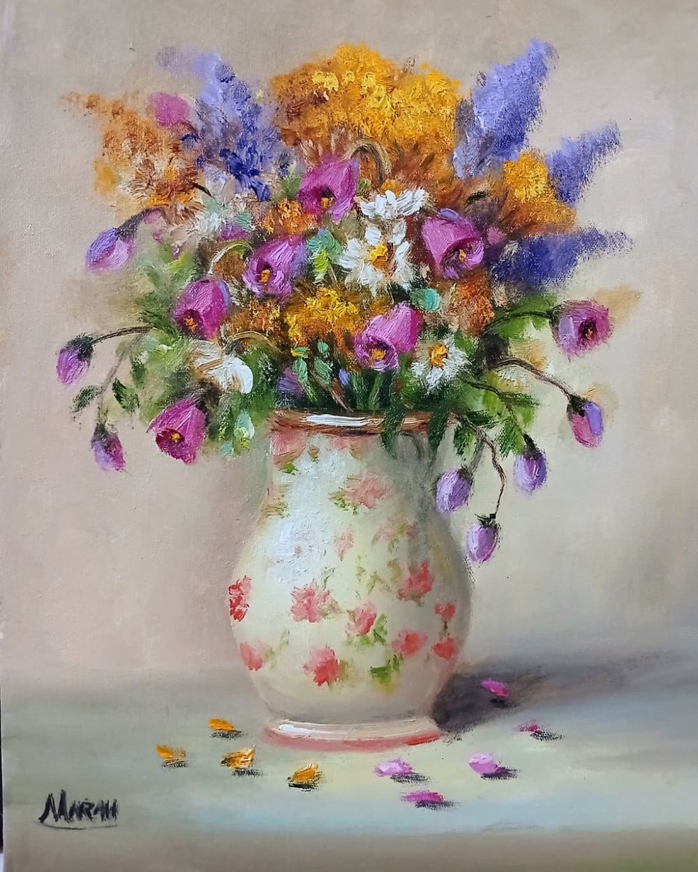 Quadro original "Lembranças de Lavanda" — Florais, Óleo sobre tela, 24 x 30 cm, pintado à mão por Marah Silva