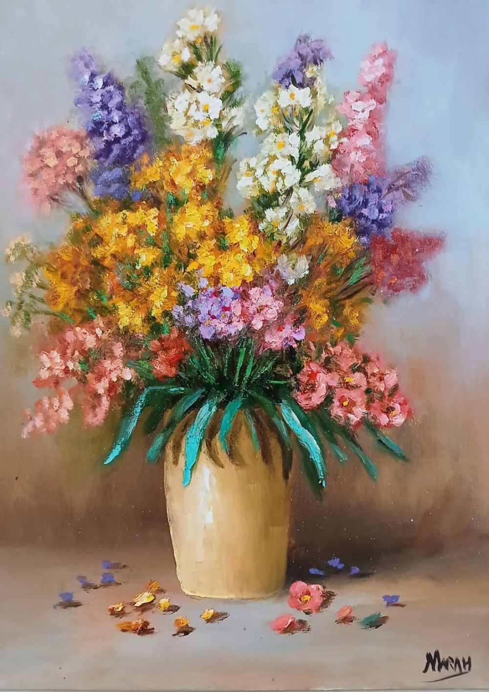 Quadro original "Sinfonia Dourada" — Florais, Óleo sobre tela, 30 x 40 cm, pintado à mão por Marah Silva
