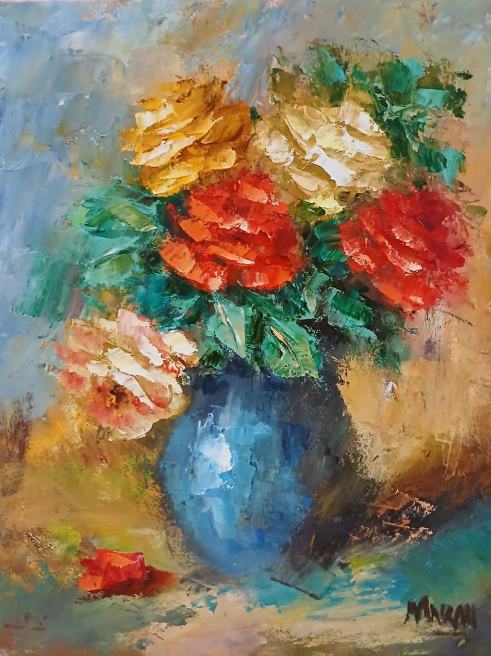 Quadro original "Flores Coloridas" — Florais, Óleo sobre tela, 24 x 30 cm, pintado à mão por Marah Silva