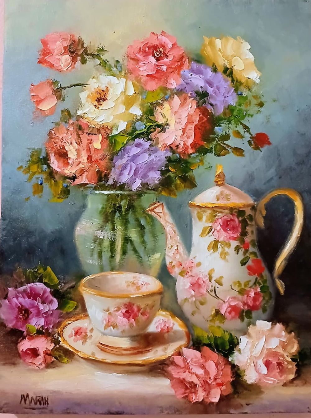 Quadro original "Flores de Um Jantar" — Florais, Óleo sobre tela, 30 x 40 cm, pintado à mão por Marah Silva