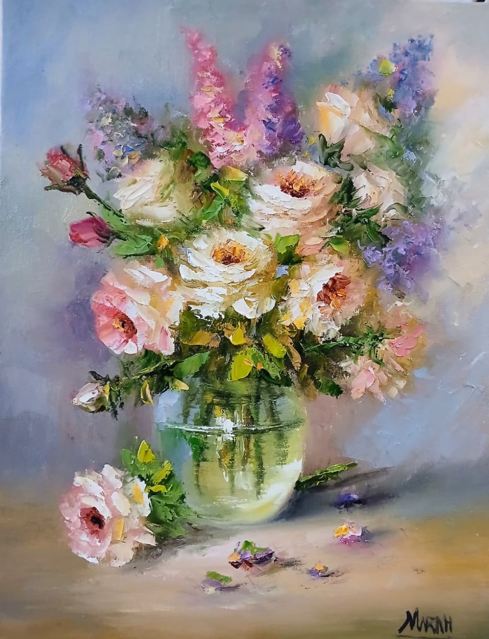 Quadro original "Jardim em Vidro" — Florais, Óleo sobre tela, 30 x 40 cm, pintado à mão por Marah Silva