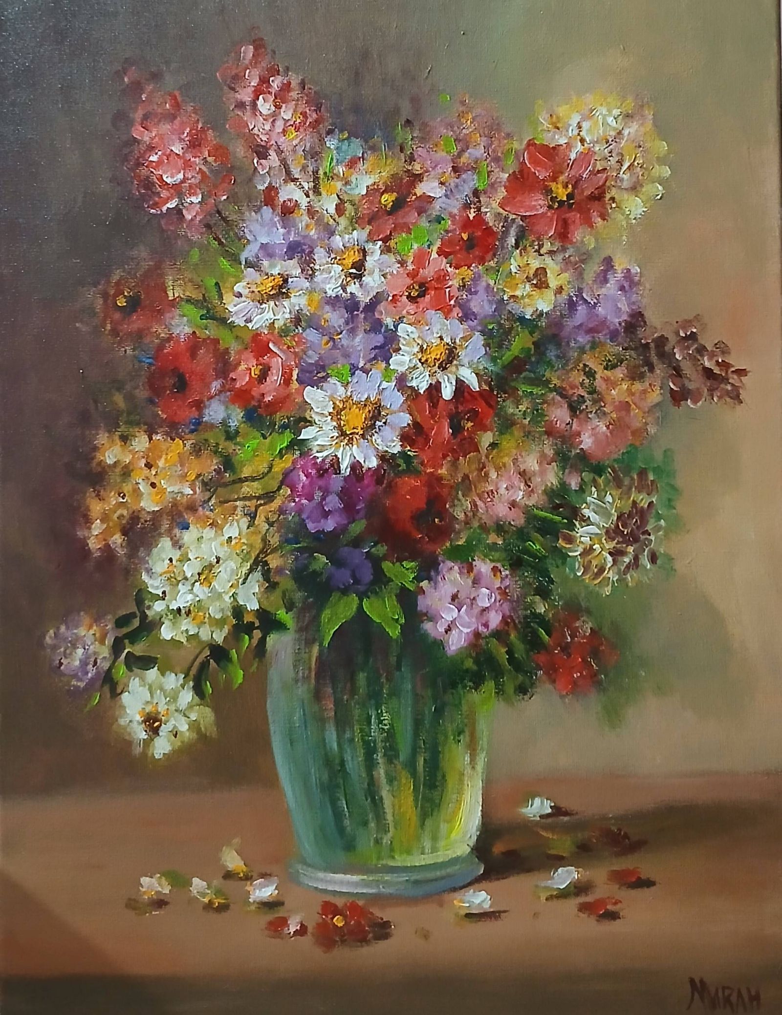 Quadro original "Poesia Floral em Tons Quentes" — Florais, 30 x 40 cm, pintado à mão por Marah Silva