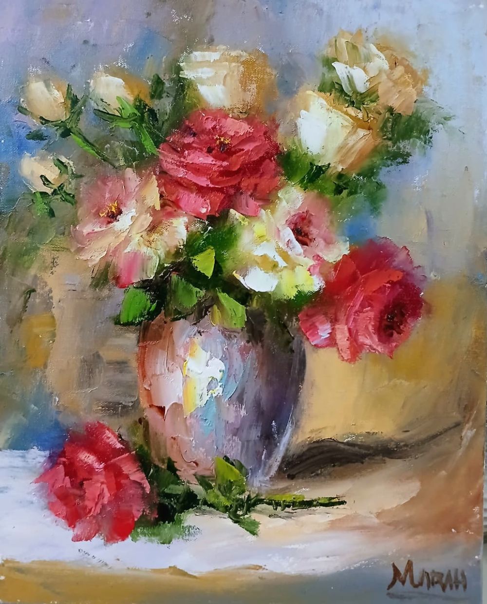 Quadro original "Rosas em Violeta" — Florais, Óleo sobre tela, 24 x 30 cm, pintado à mão por Marah Silva